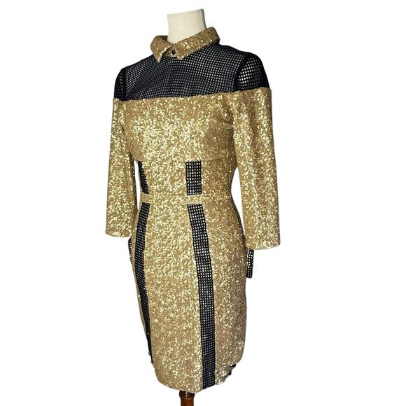Jinhoy Gold Line Bodycon Sequin Navy Mesh Strap Dress XS - Picture 7 of 15